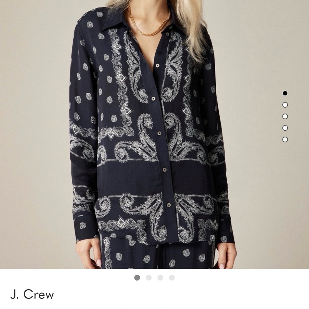 J. Crew Navy and White Paisley Button-Down Shirt